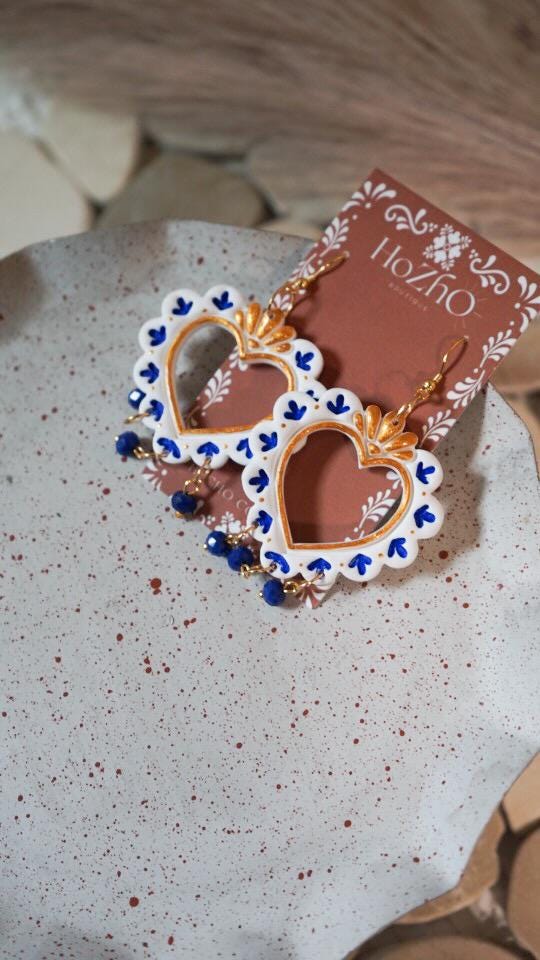 QUERETARO earrings | clay earrings | talavera | summer| handmade | mexican | azul | bridal |
