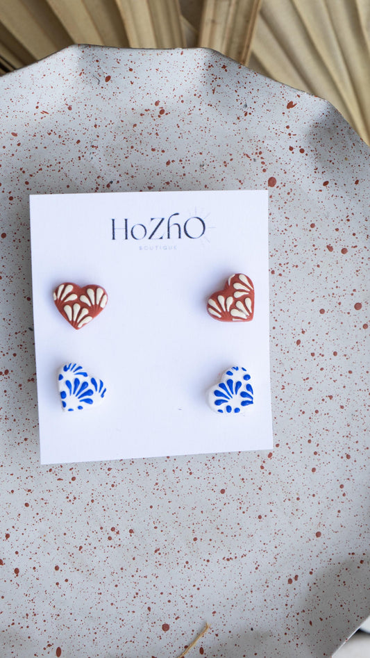 CORAZONES stud / corazones/ heart /talavera/ mexican inspired/ handmade