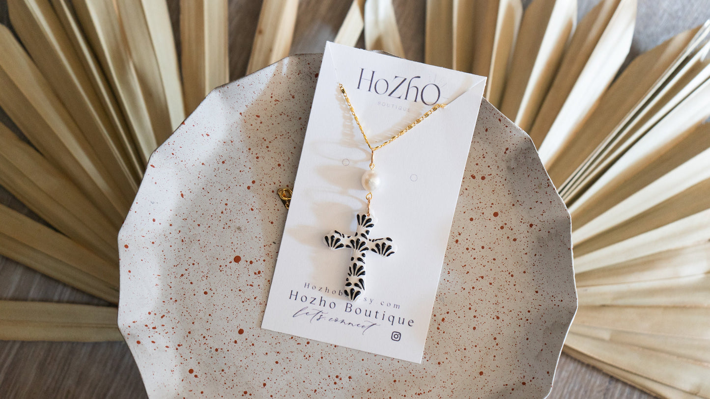 TALAVERA CROSS necklace | clay | handmade | talavera | mexican inspired | bridal | cross