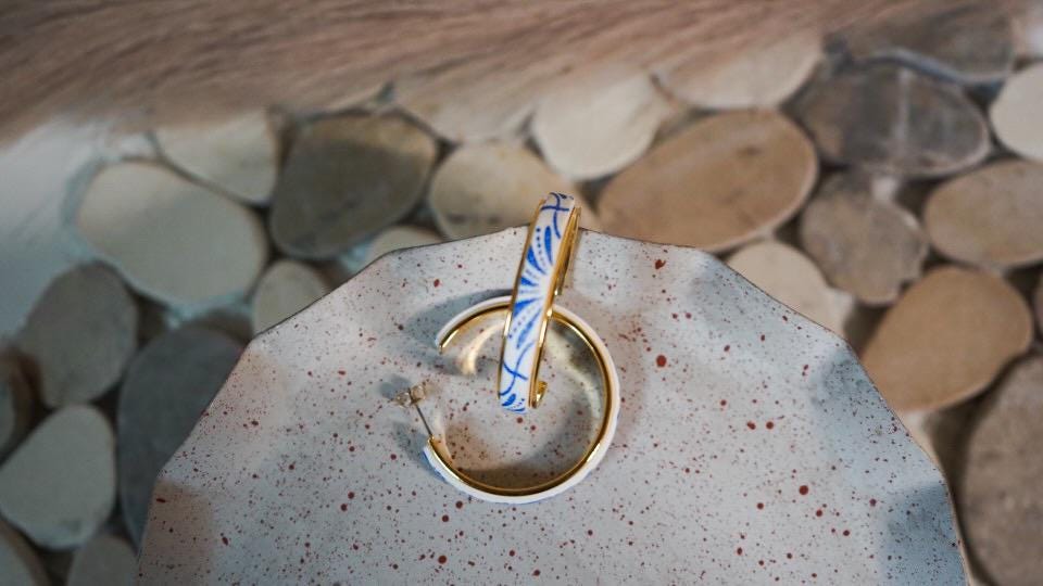 SAMSA earrings  | talavera | clay | hoops | gold | handmade | mexican | azul