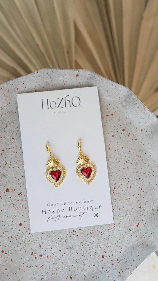 AMOR earrings | summer | sacred heart | corazon sagrado | bridal | Mexican