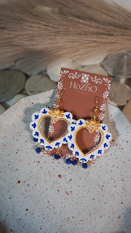 QUERETARO earrings | clay earrings | talavera | summer| handmade | mexican | azul | bridal |