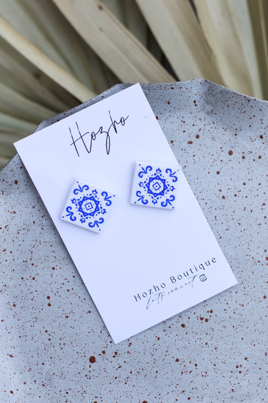 AZULEJOS stud  earrings | clay earrings | talavera | handmade | bohemian | mexican