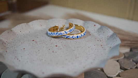SAMSA earrings  | talavera | clay | hoops | gold | handmade | mexican | azul