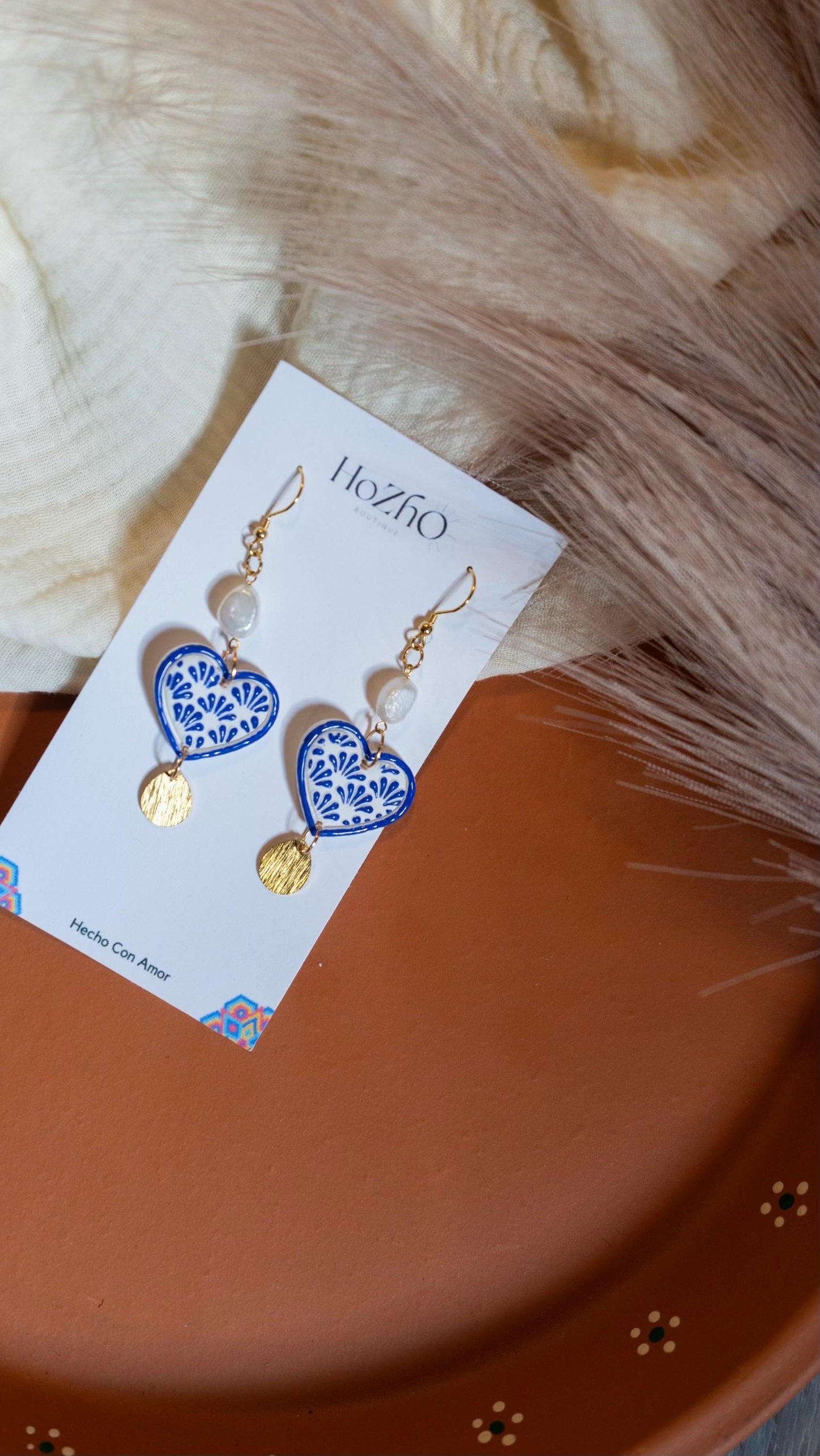 FELIZA earrings | talavera earrings | heart | corazon | for her | mexican inspired | blue | bridal